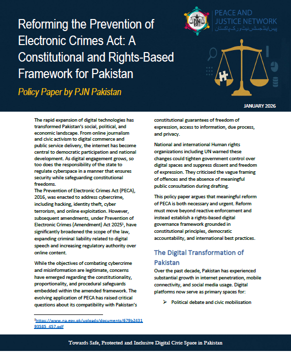 Reforming the Prevention of Electronic Crimes Act (PECA): A Constitutional and Rights-Based Framework for Pakistan